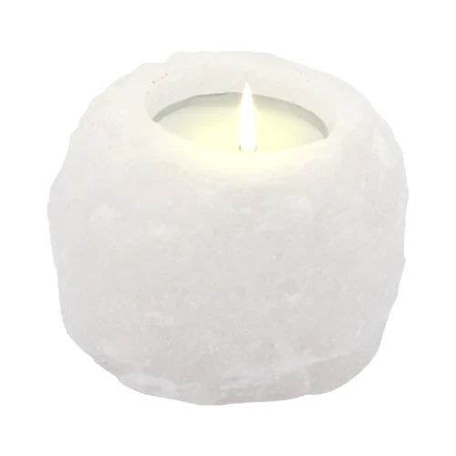 Hand Carved Himalayan Salt Crystal Candle Holder - White and Natural / Square /Single