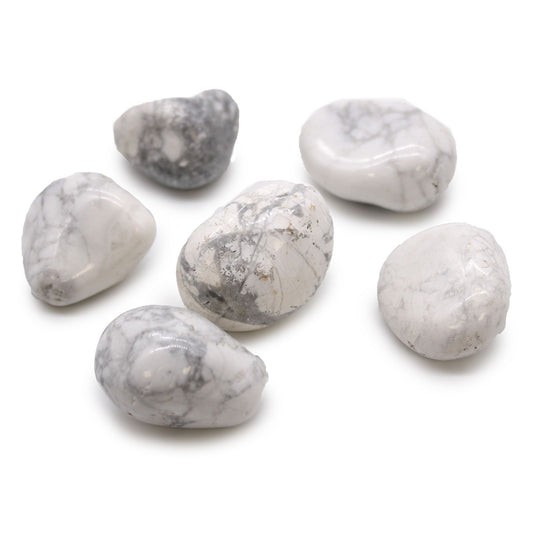 6 x Polished Natural Tumble Stones - White Howlite Magnesite