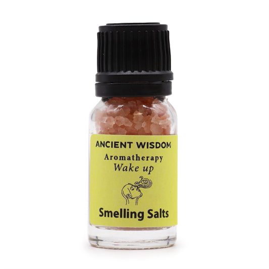 Wake Up aromatherapy smelling salts in screw-top bottle, main product view from Quintessential Holistic Health.