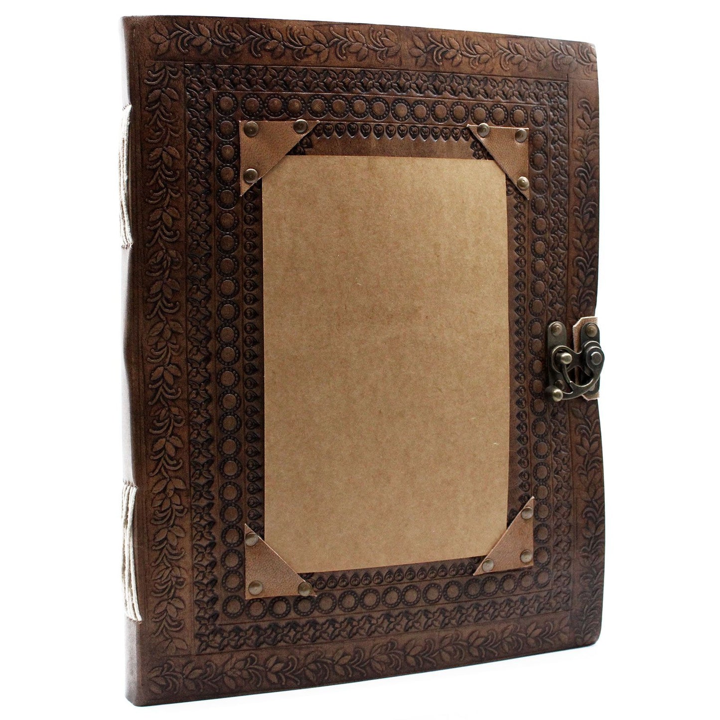 Handmade Leather-Bound Eco-Friendly Customisable Visitor Book with Metal Clasp - Extra Large / Brown
