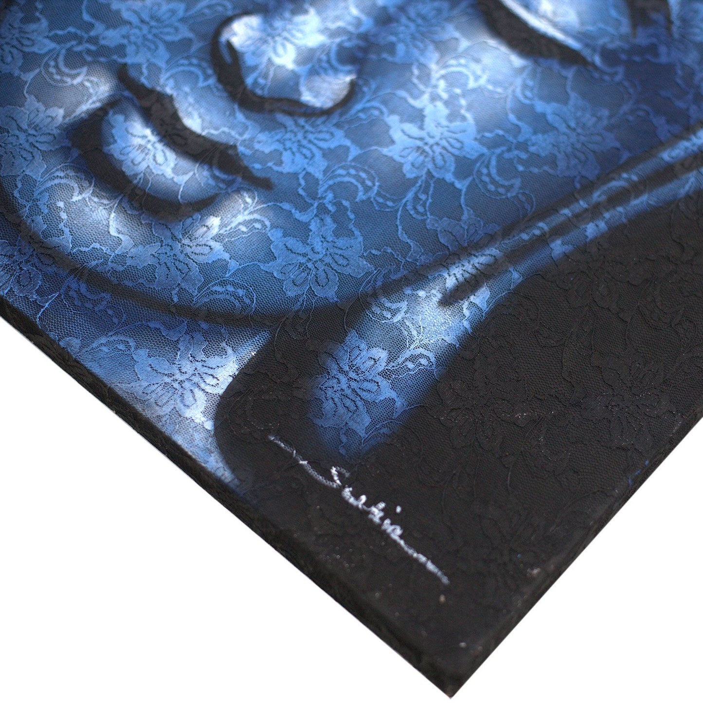 Hand Painted Buddha Painting - Blue Brocade Detail