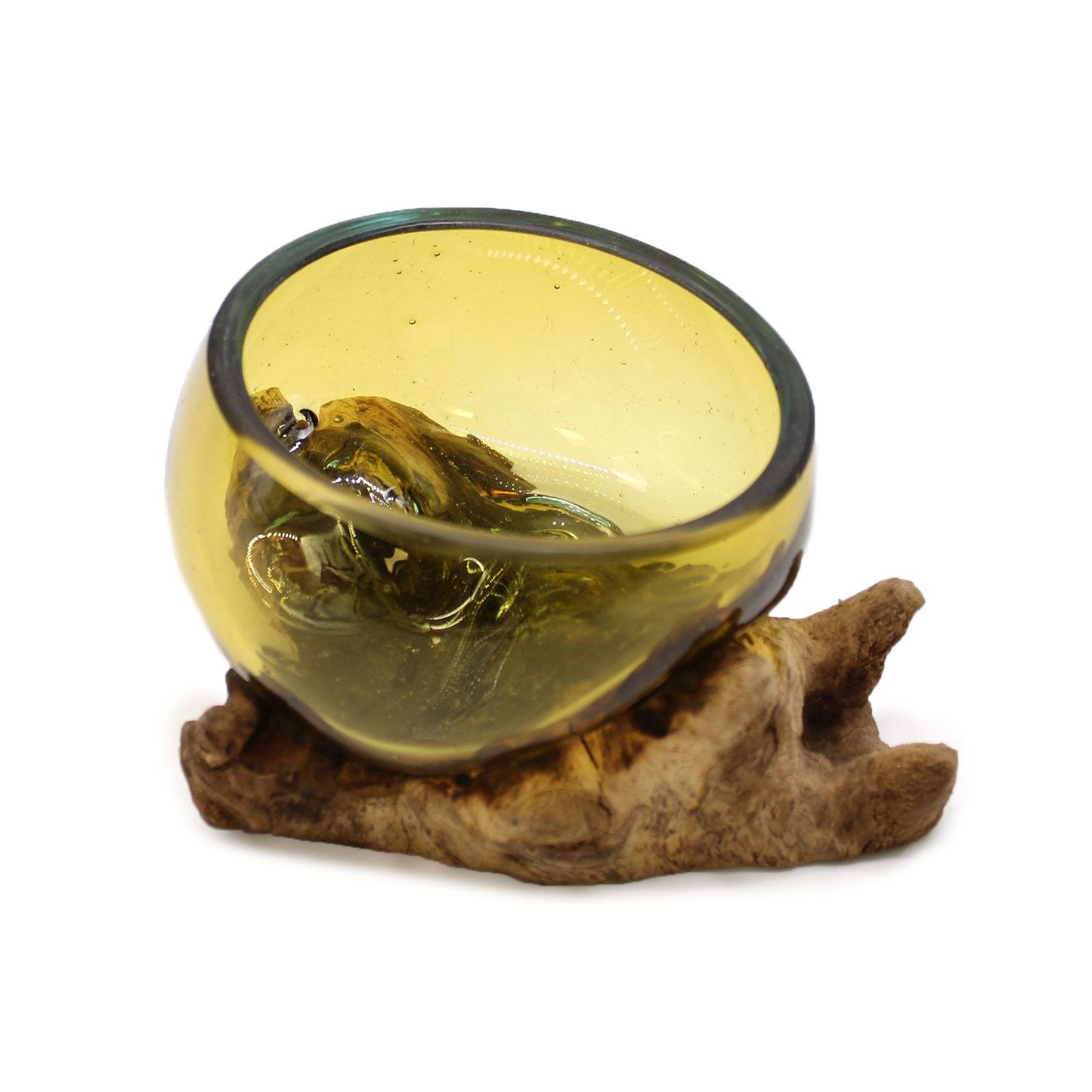 Handmade Molten Recycled Glass Vase on Wood - Clear / Round / Amber