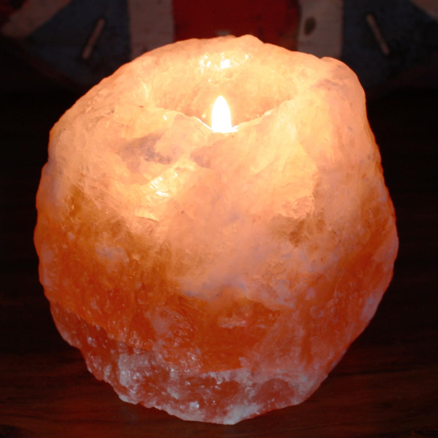 Hand Carved Himalayan Salt Crystal Candle Holder - Natural / Square / Single