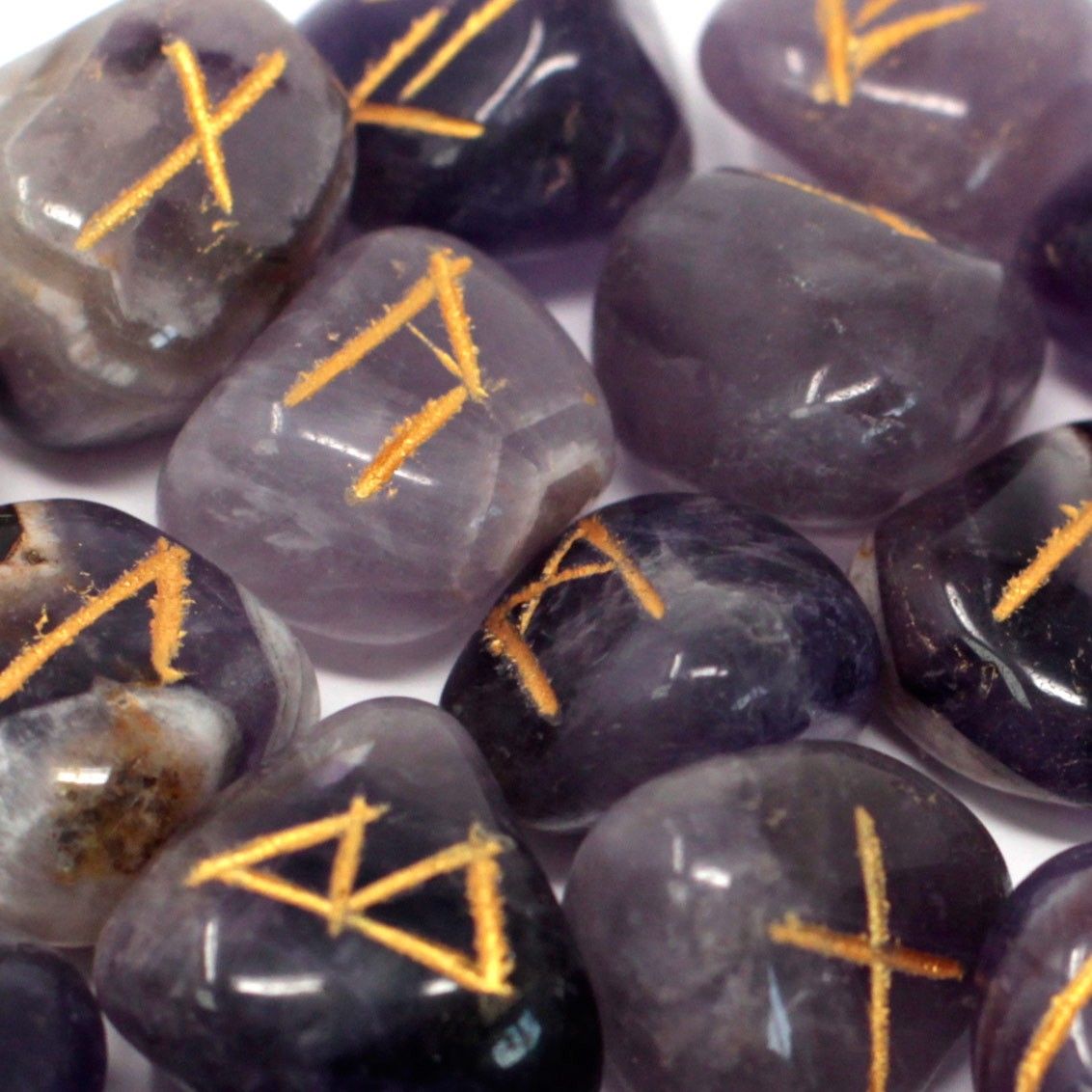 Rune Stone Set in a Pouch  - Amethyst Gemstones