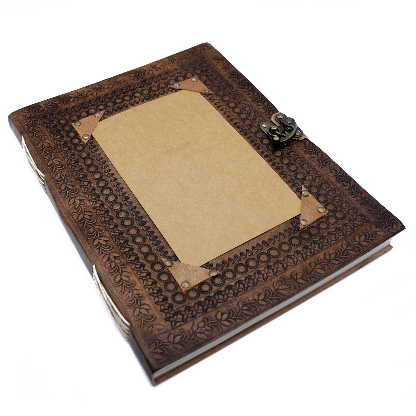 Handmade Leather-Bound Eco-Friendly Customisable Visitor Book with Metal Clasp - Extra Large / Brown