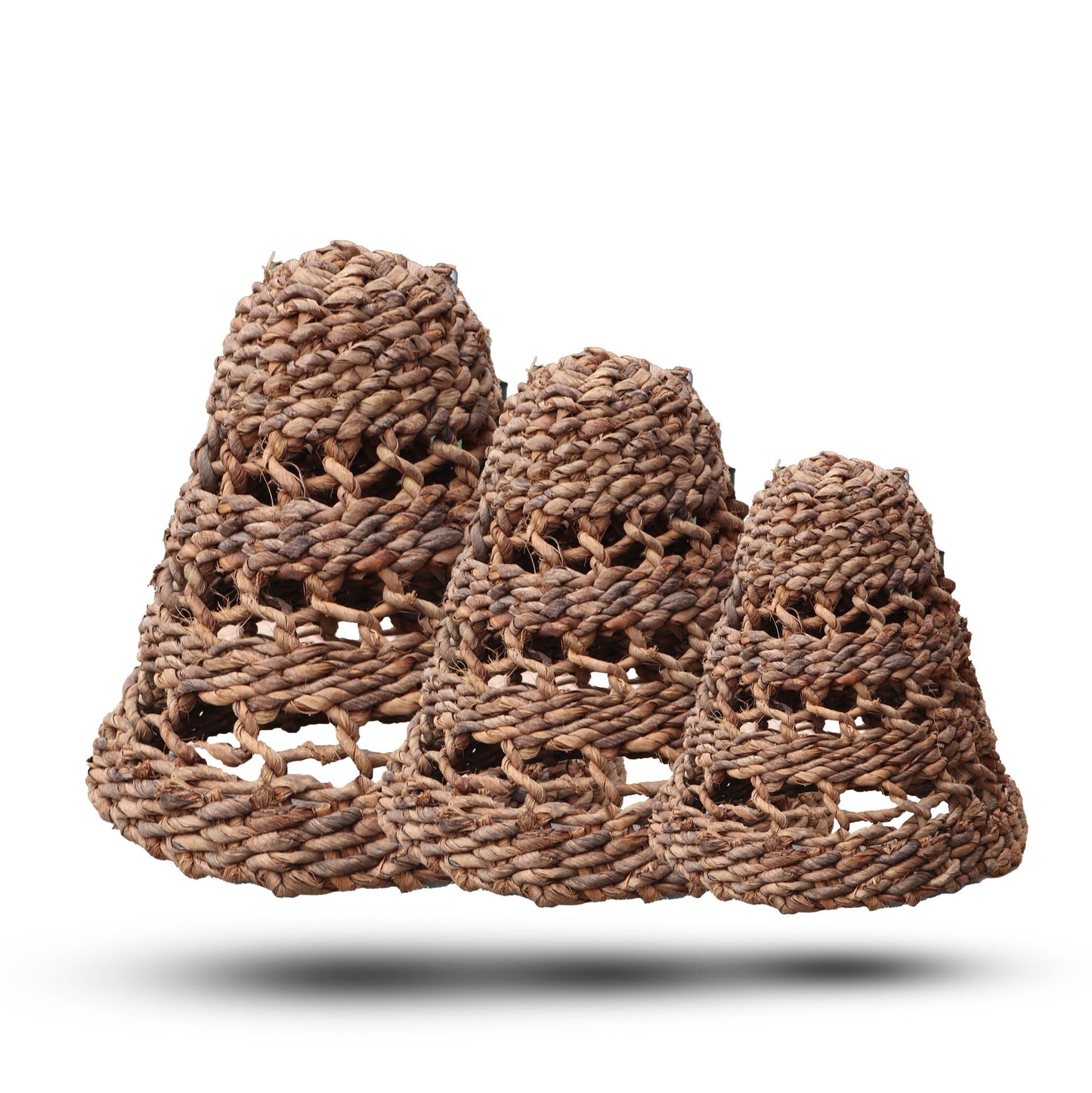 Set of 3 Handcrafted Banana Leaf Lamp Shades - Natural