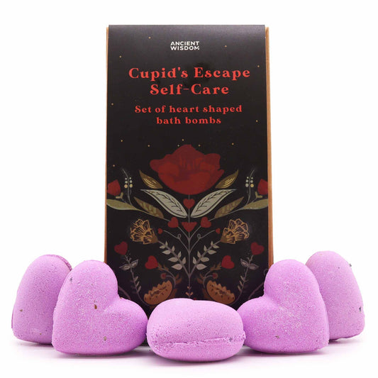 5 x Vegan-Friendly Heart Shaped Bath Bomb Gift Set - Cupids Escape Self Care / French Lavender