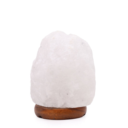 Hand Carved 240v Himalayan Salt Crystal Lamp with Base - White and Natural / 1.5Kg - 2Kg