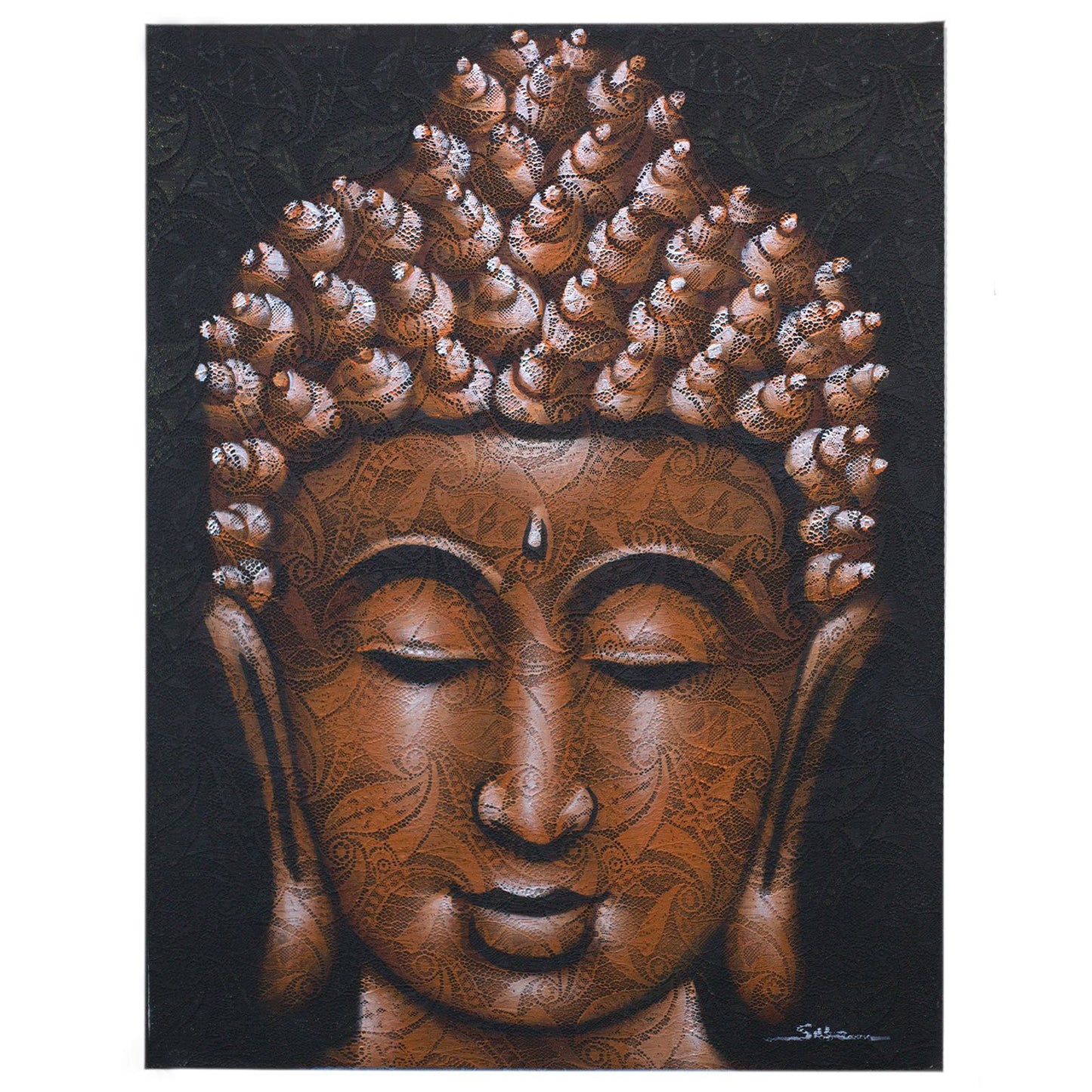 Hand Painted Buddha Painting - Copper Brocade Detail