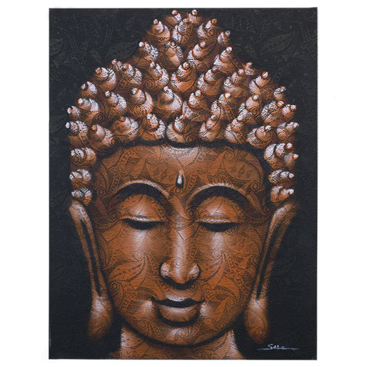 Hand Painted Buddha Painting - Copper Brocade Detail