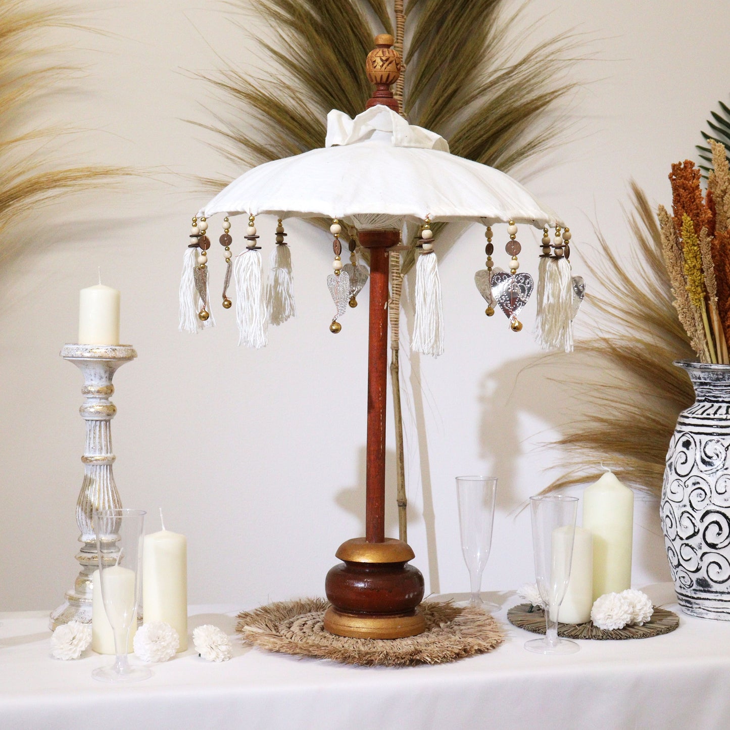 Handcrafted Indoor Parasol with Stand - Small / Plain/ Natural