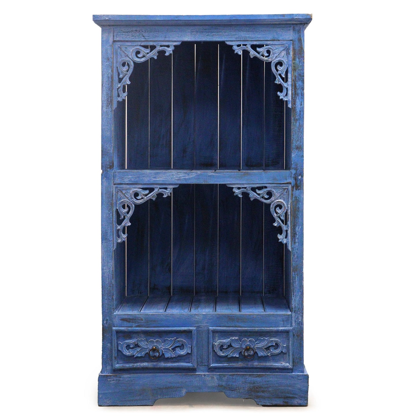 Hand Painted Albasia Wooden Bathroom Cabinet - Bluewash