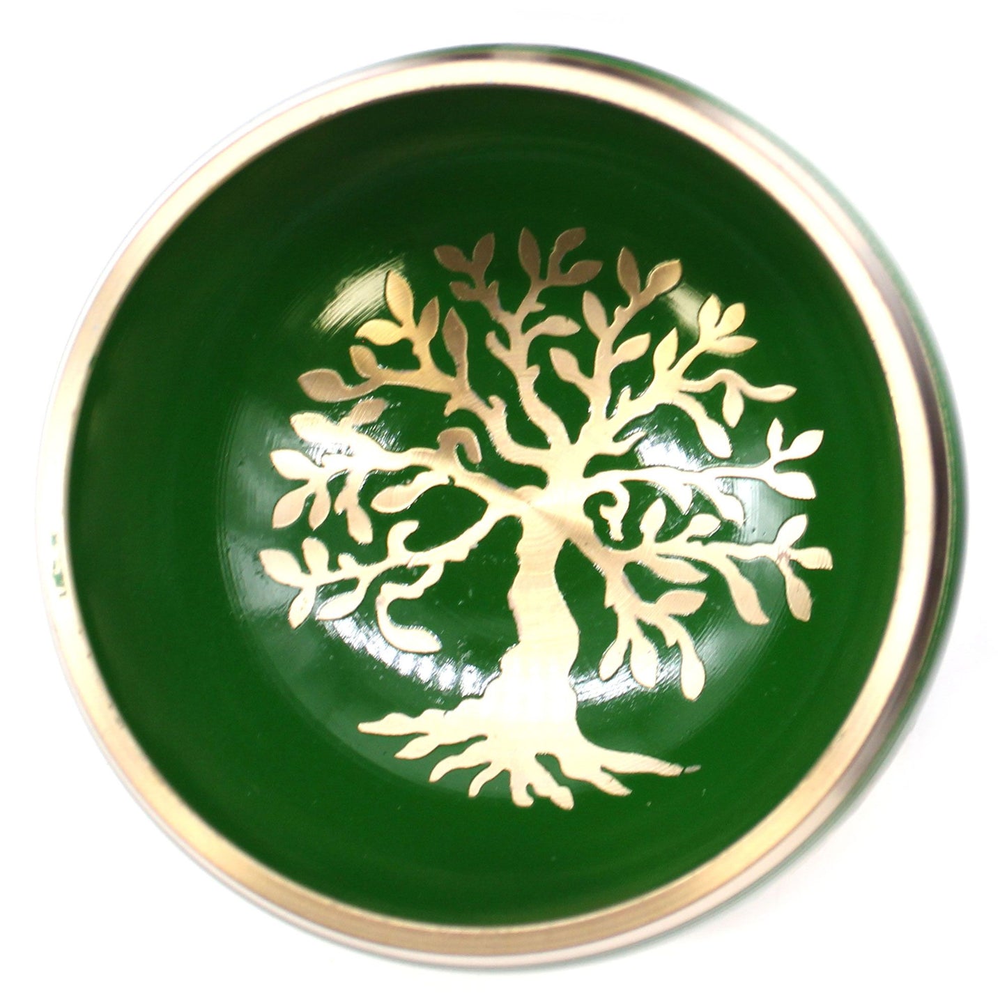 10.7cm Brass Singing Bowl Set - Tree of Life / Green