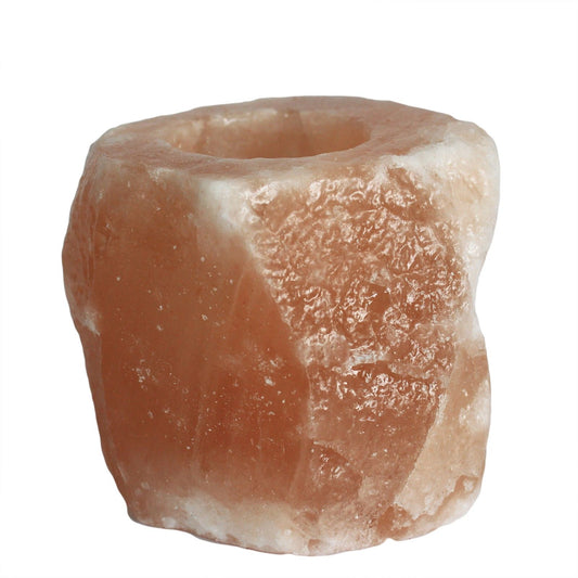 Hand Carved Himalayan Salt Crystal Candle Holder - Natural / Square / Single