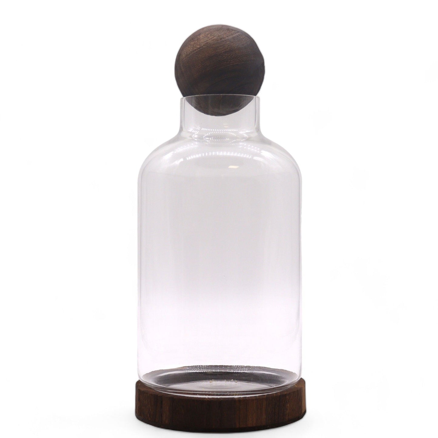 Glass Terrarium on Tung Wood with Ball - Large / Dark