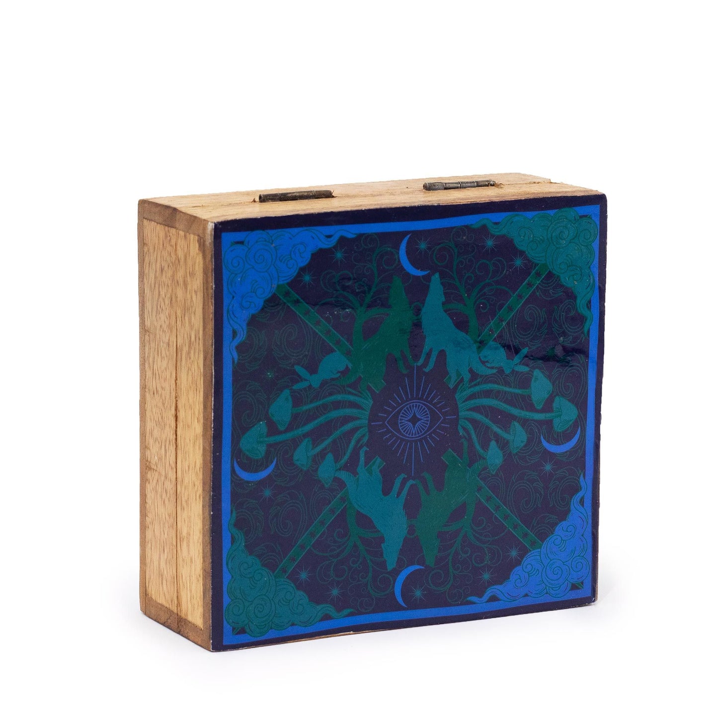 Hand Crafted Enamelled Wooden Box - Medium / Wolf and Moon