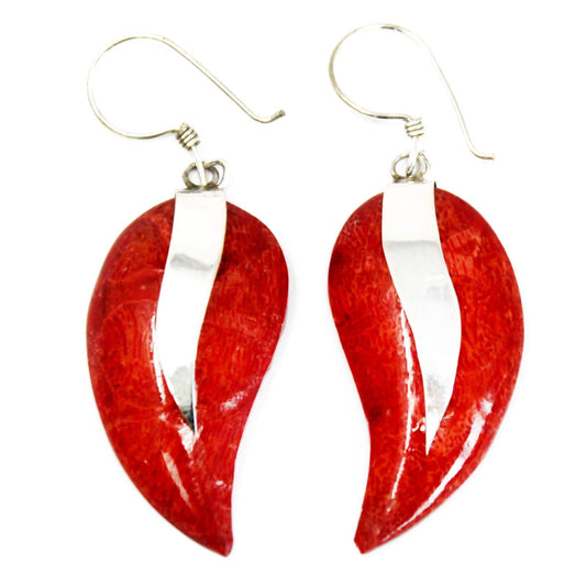 Handmade Red Coral Resin and 925 Silver Earrings - Mangos
