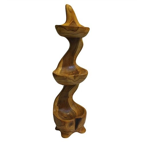 Hand Carved Teak Root 3 Tier Standing Bowl