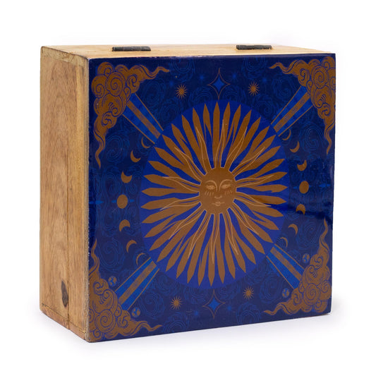 Hand Crafted Enamelled Wooden Box - Large / The Sun
