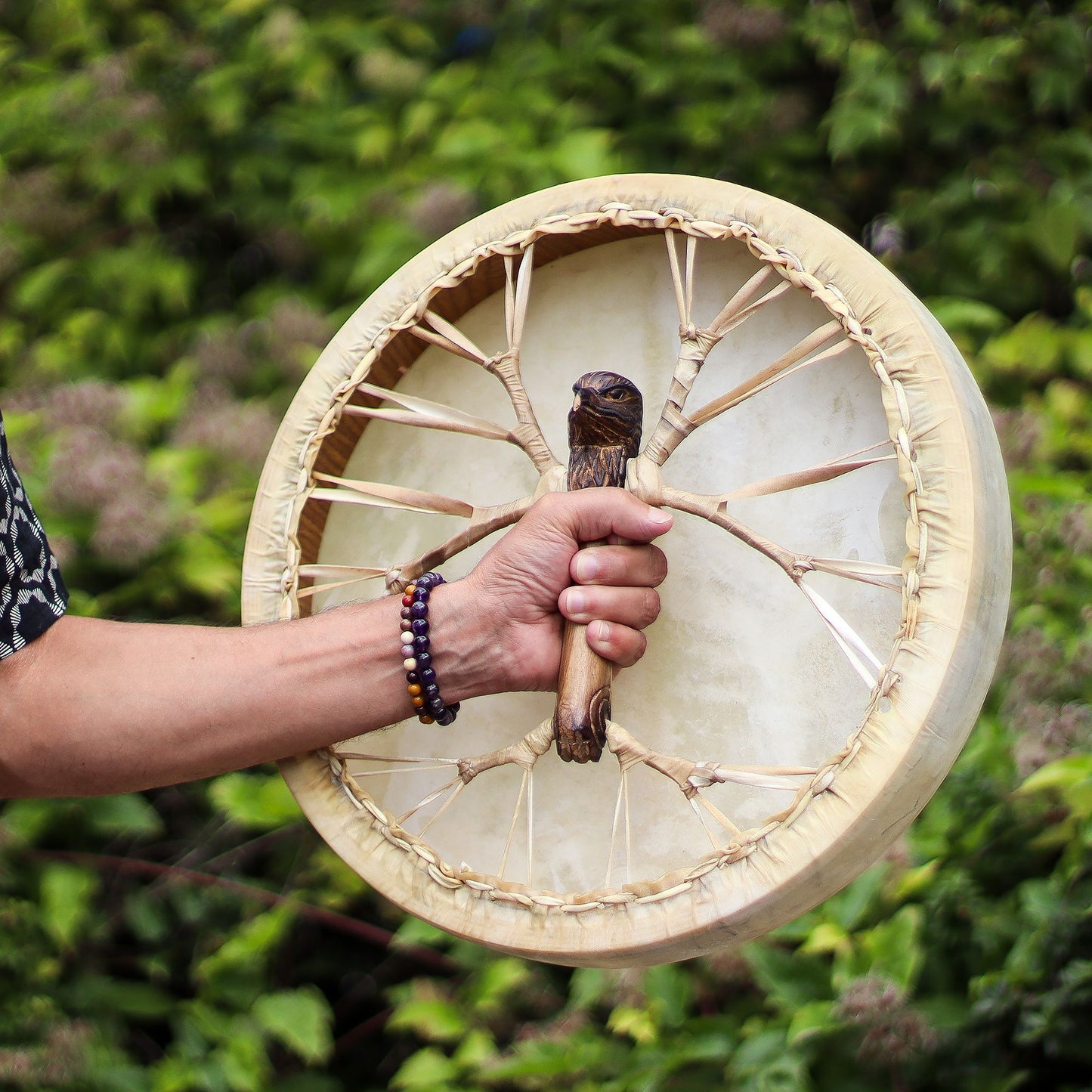 40cm Handmade Tuneable Shaman Drum, Beater Stick and Tuner - Spirit of the Eagle