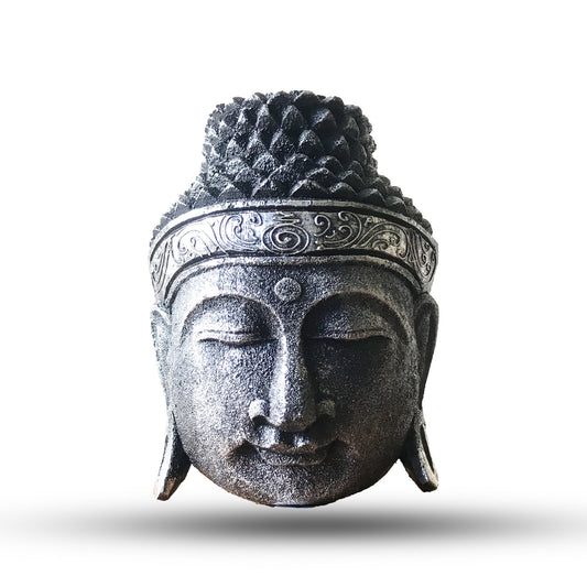 Hand Carved Alabasia Wooden Buddha Head  - Silver