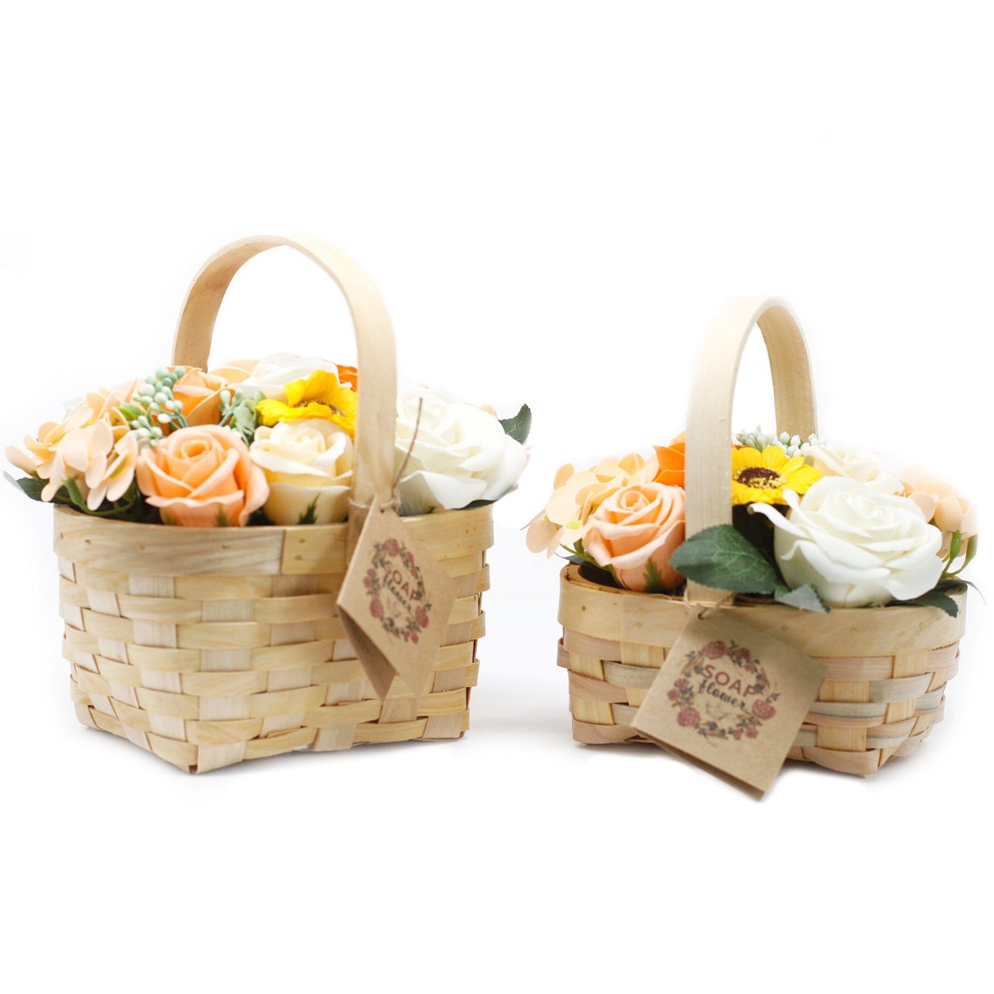 Wicker Basket Soap Flower Bouquet - Medium / Orange