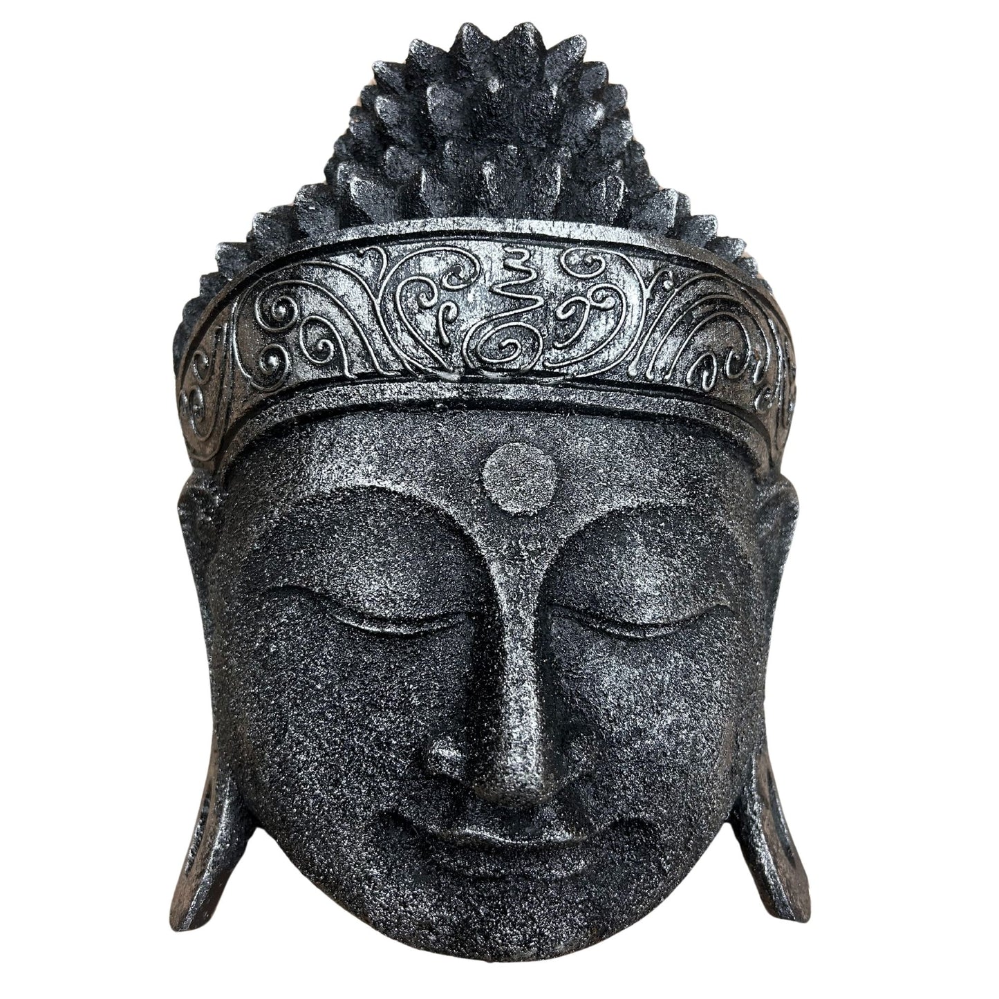 Hand Carved Alabasia Wooden Buddha Head  - Silver