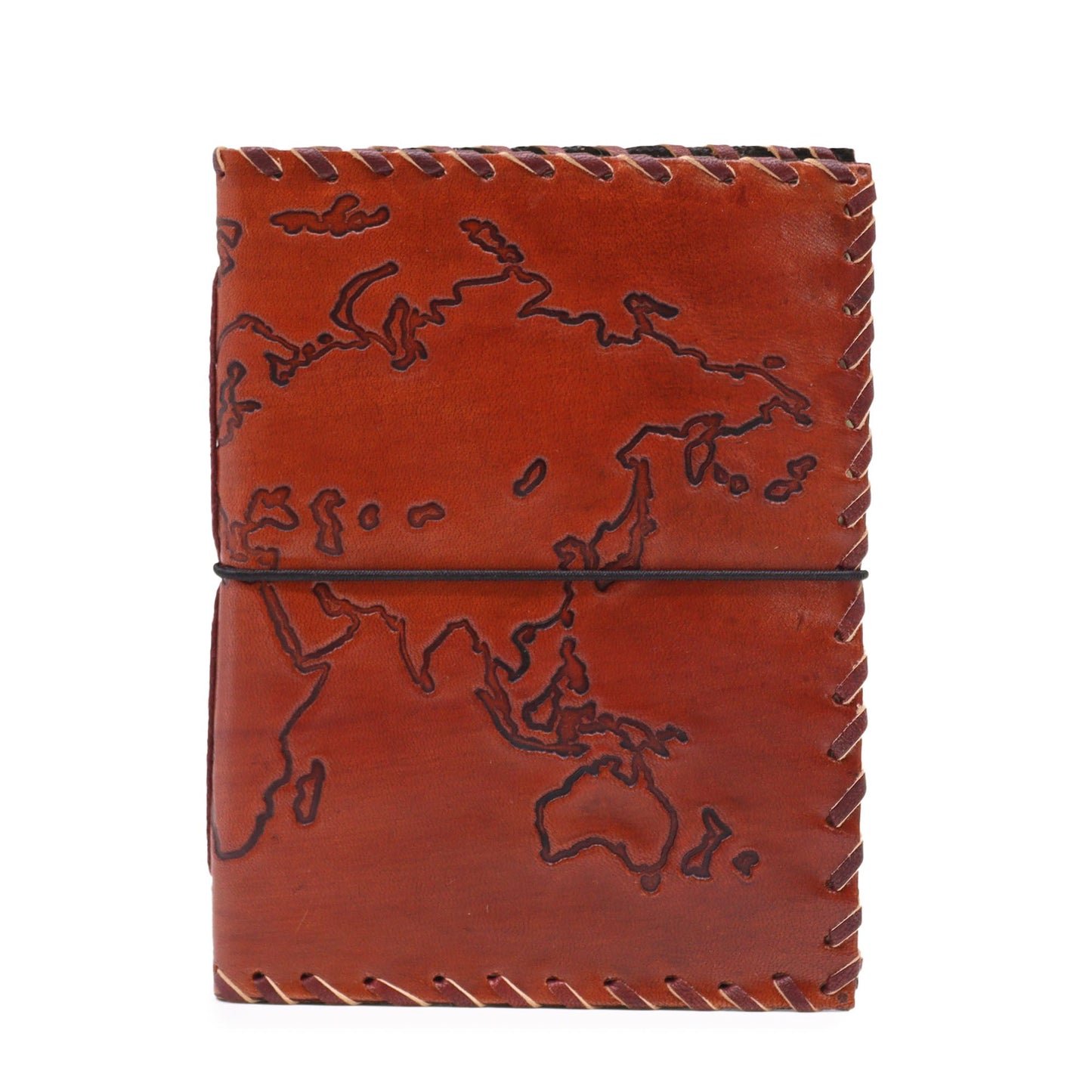 Handmade Leather-Bound Eco-Friendly Notebook with Strap - Medium / Burgundy / Map