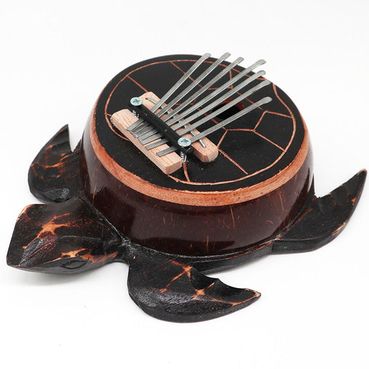 Hand Crafted Coconut Shell Kalimba Thumb Piano - Antique Turtle