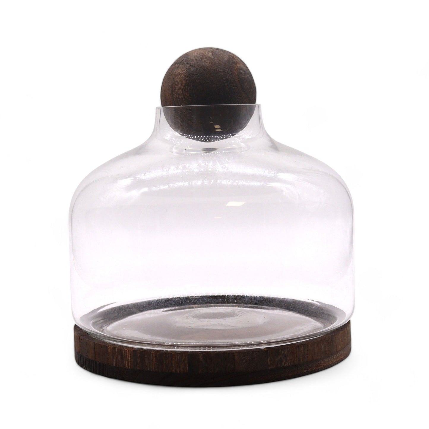 Glass Terrarium on Tung Wood with Ball - Extra Large / Dark