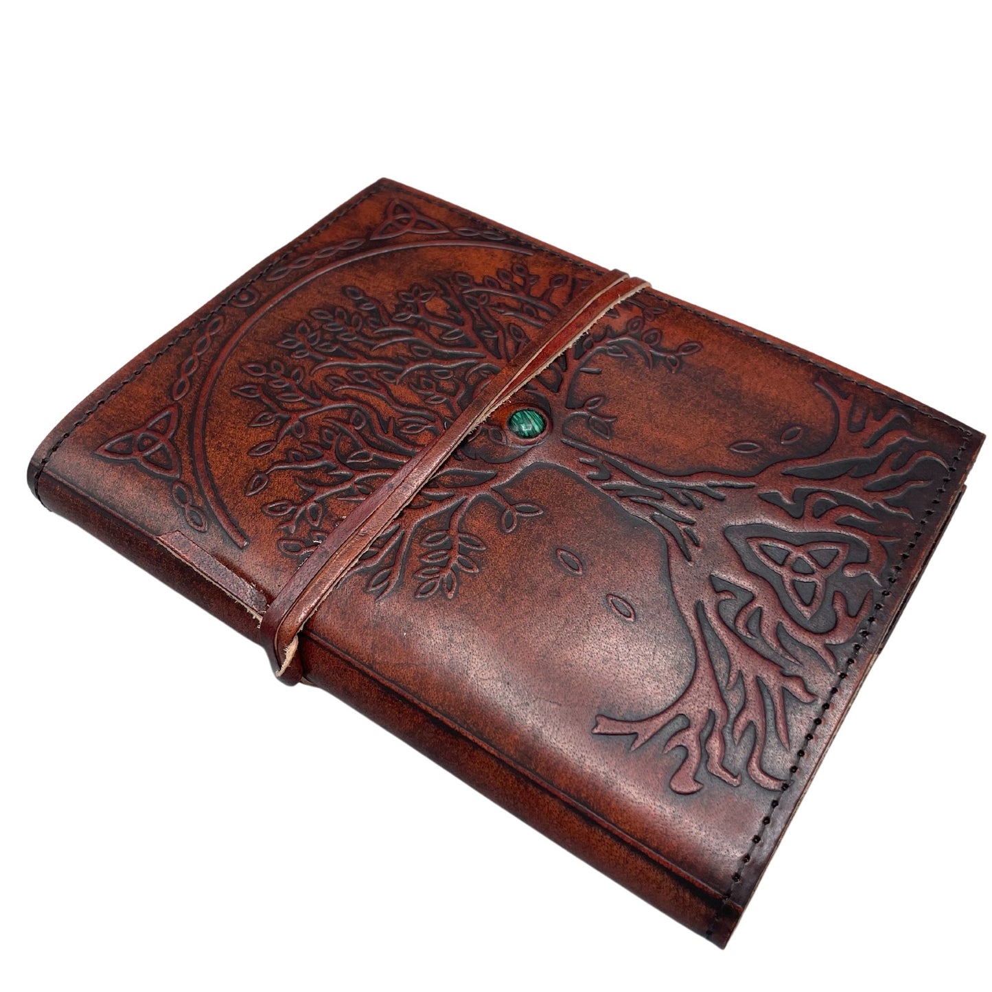 Handmade Leather-Bound Eco-Friendly Notebook with Wrap - Medium / Brown / Tree of Life