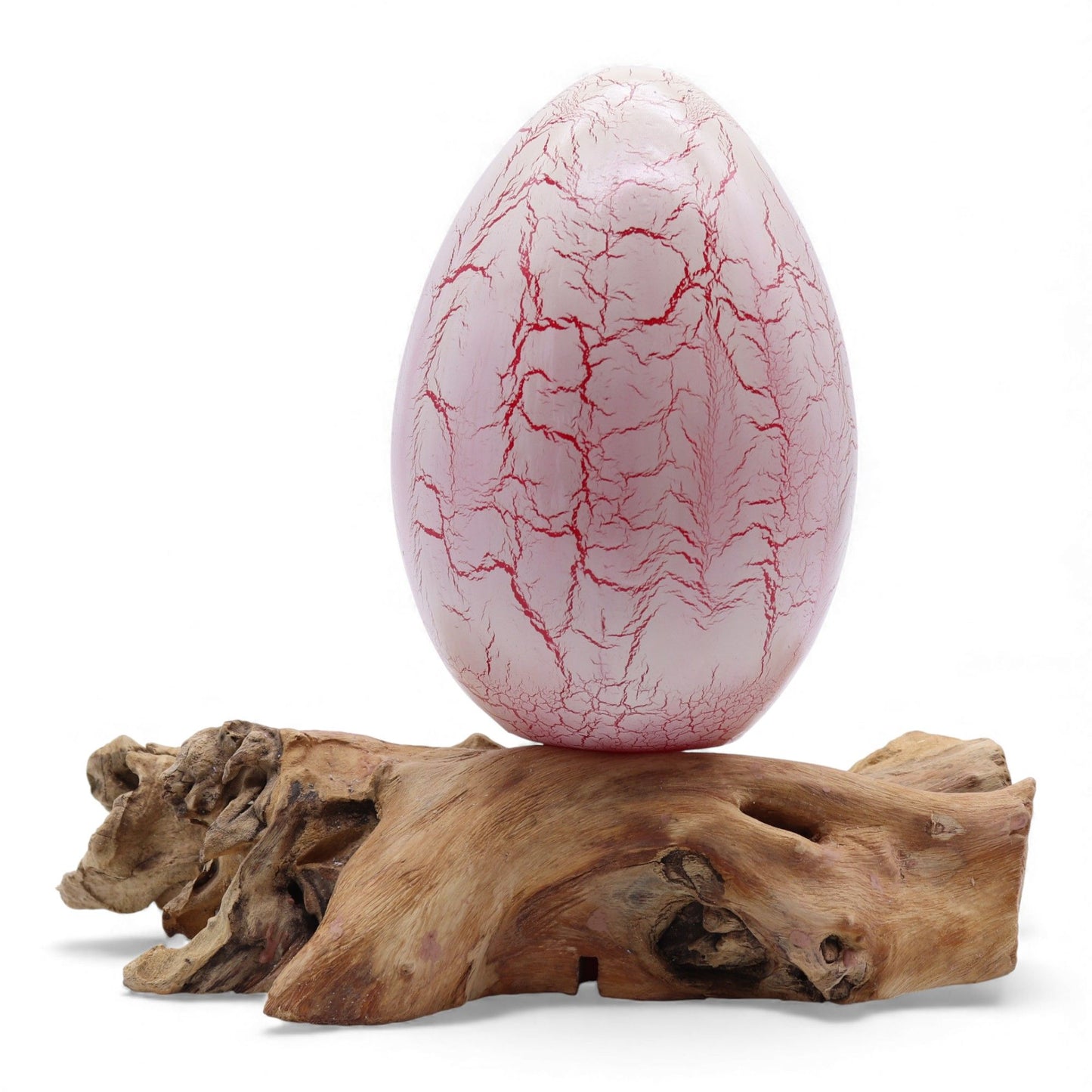 Natural Driftwood LED Glow Lamp - Crackled Fire Egg Shade / Orange