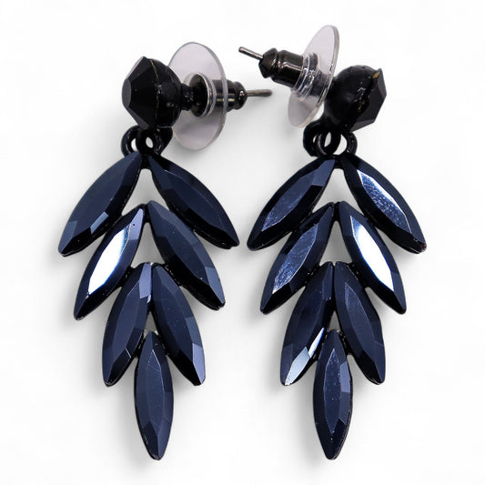 Mystical Nymph Aurora Vintage Glass Earrings - Jet Black / Long Drop