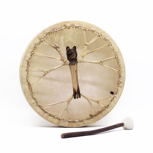 40cm Handmade Tuneable Shaman Drum, Beater Stick and Tuner - Spirit of the Bear