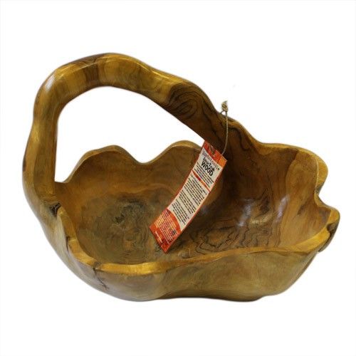 Hand Carved Teak Root Bowl with Handle - Large