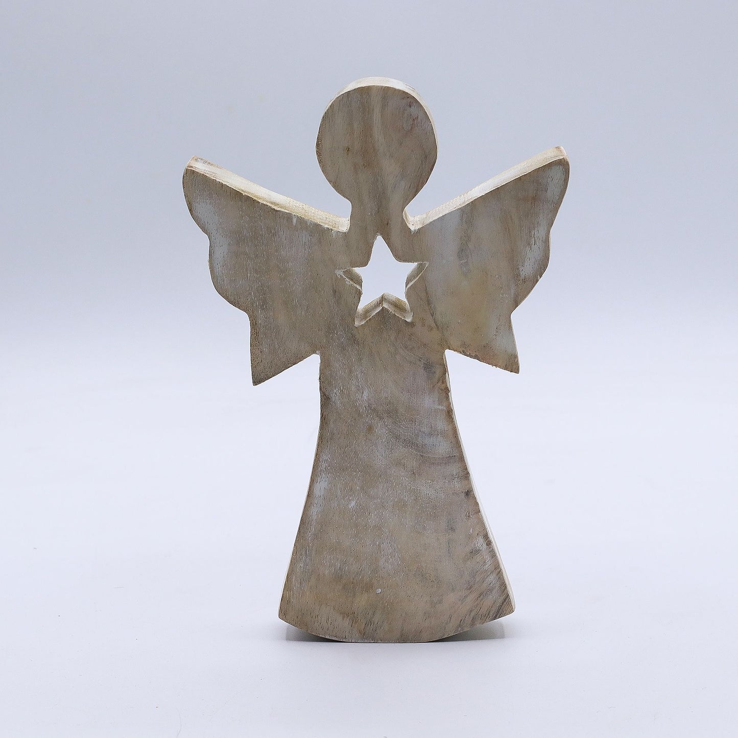 Hand Carved Mango Wooden Star Angel - Whitewash