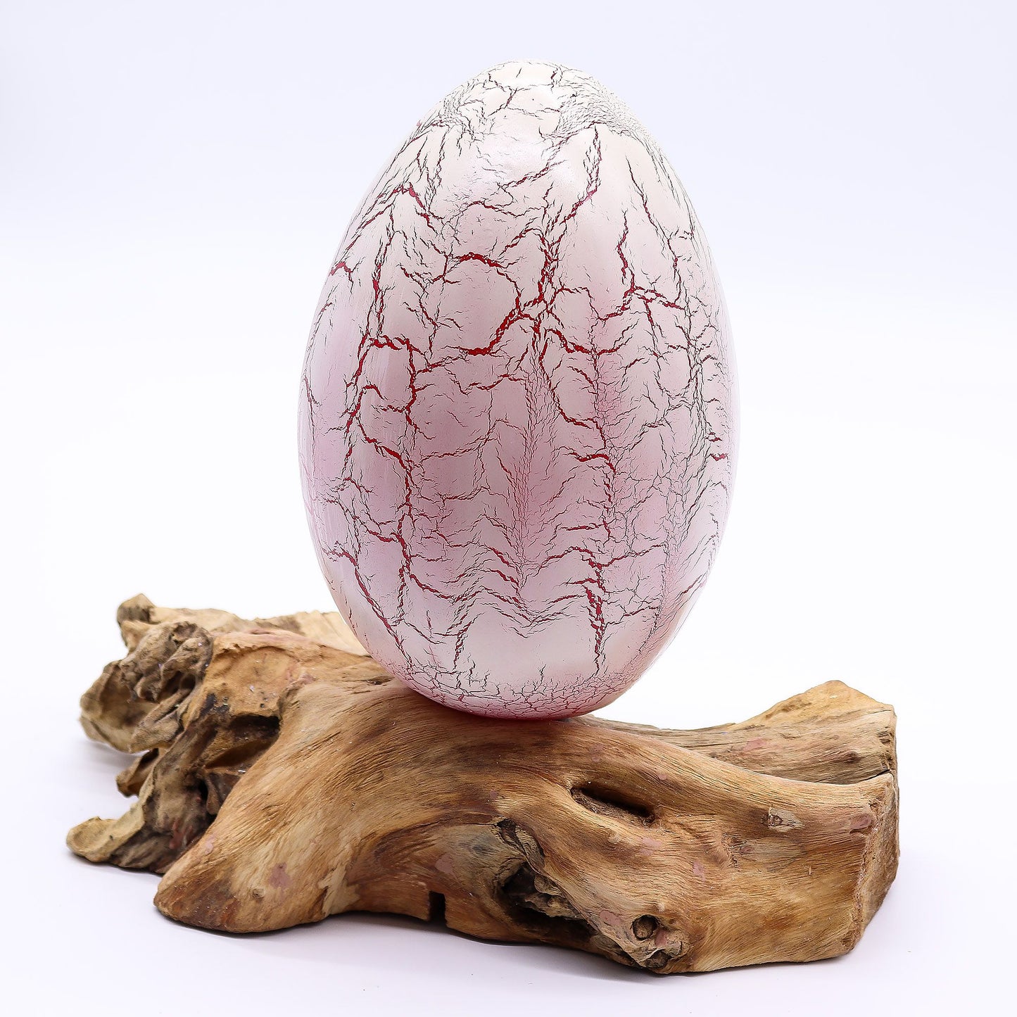 Natural Driftwood LED Glow Lamp - Crackled Fire Egg Shade / Orange