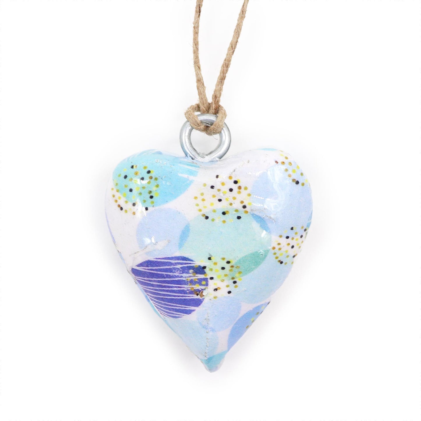 Handmade Wooden Decorative Hanging Heart - Small / Abstract Blue