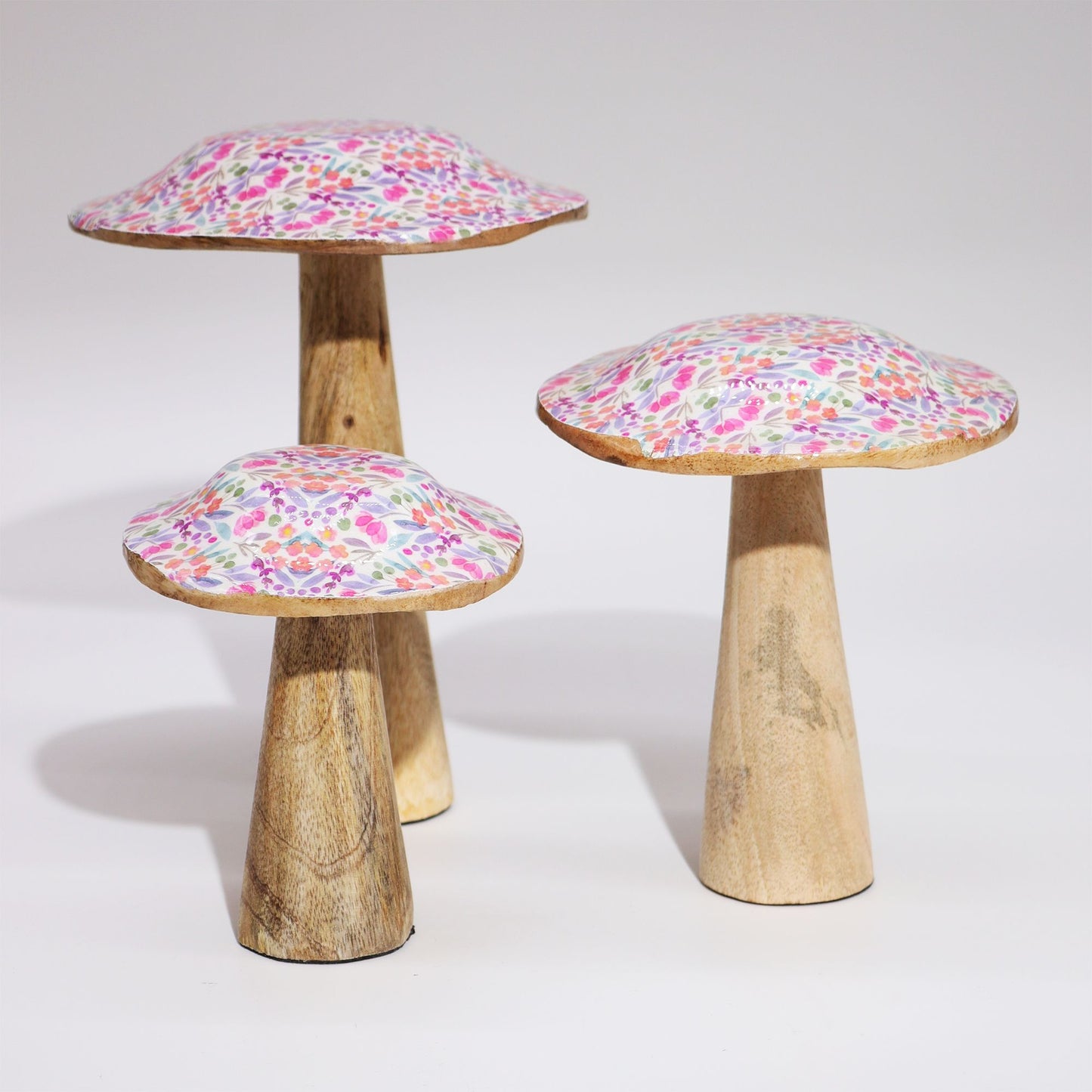 Handcrafted Enamel Wooden Mushroom - Large / Pretty Floral