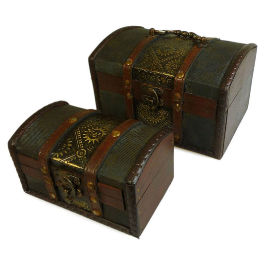 Set of 2 Decorative Vintage Style Storage Chests - Metal Embossed