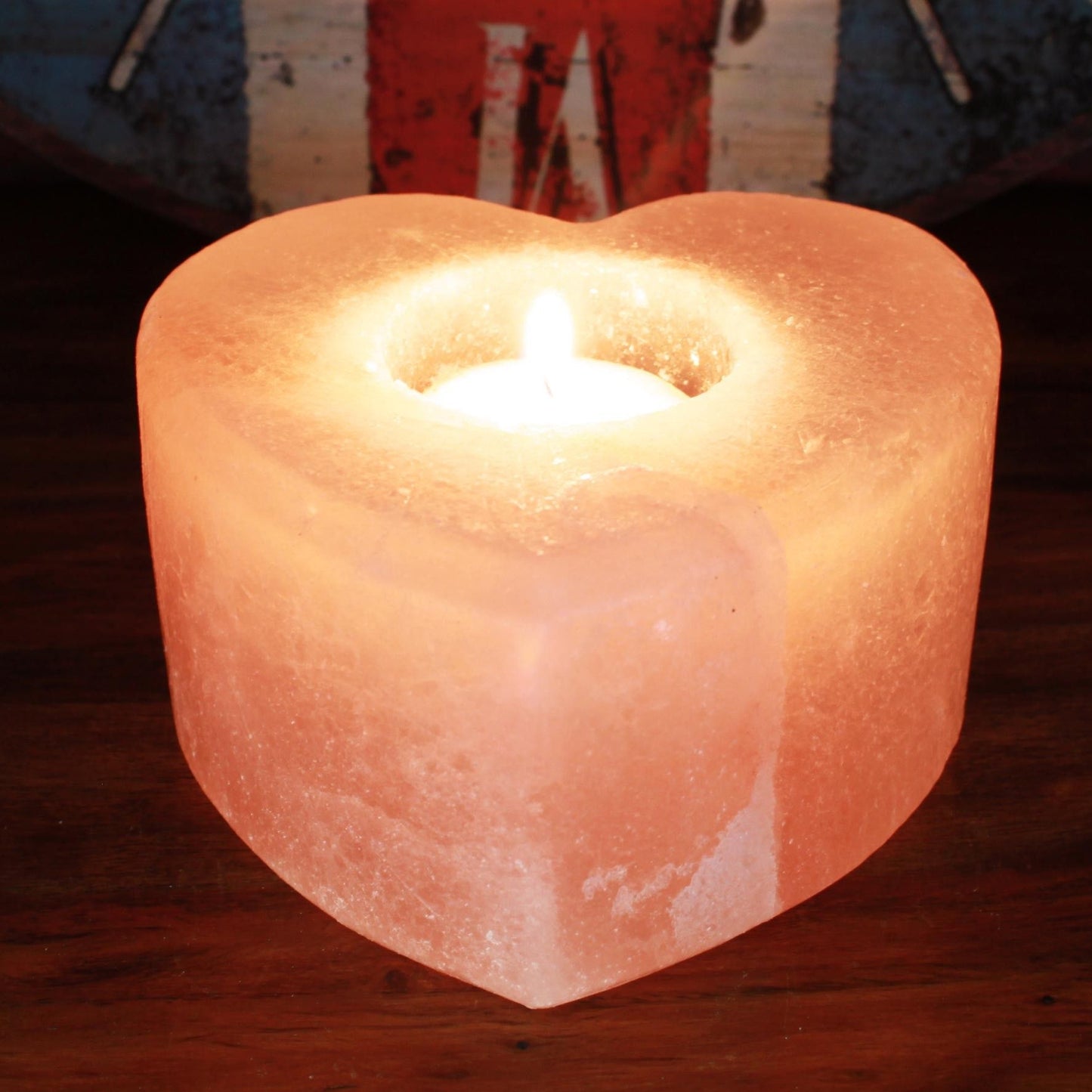 Hand Carved Himalayan Salt Crystal Candle Holder - Natural / Heart