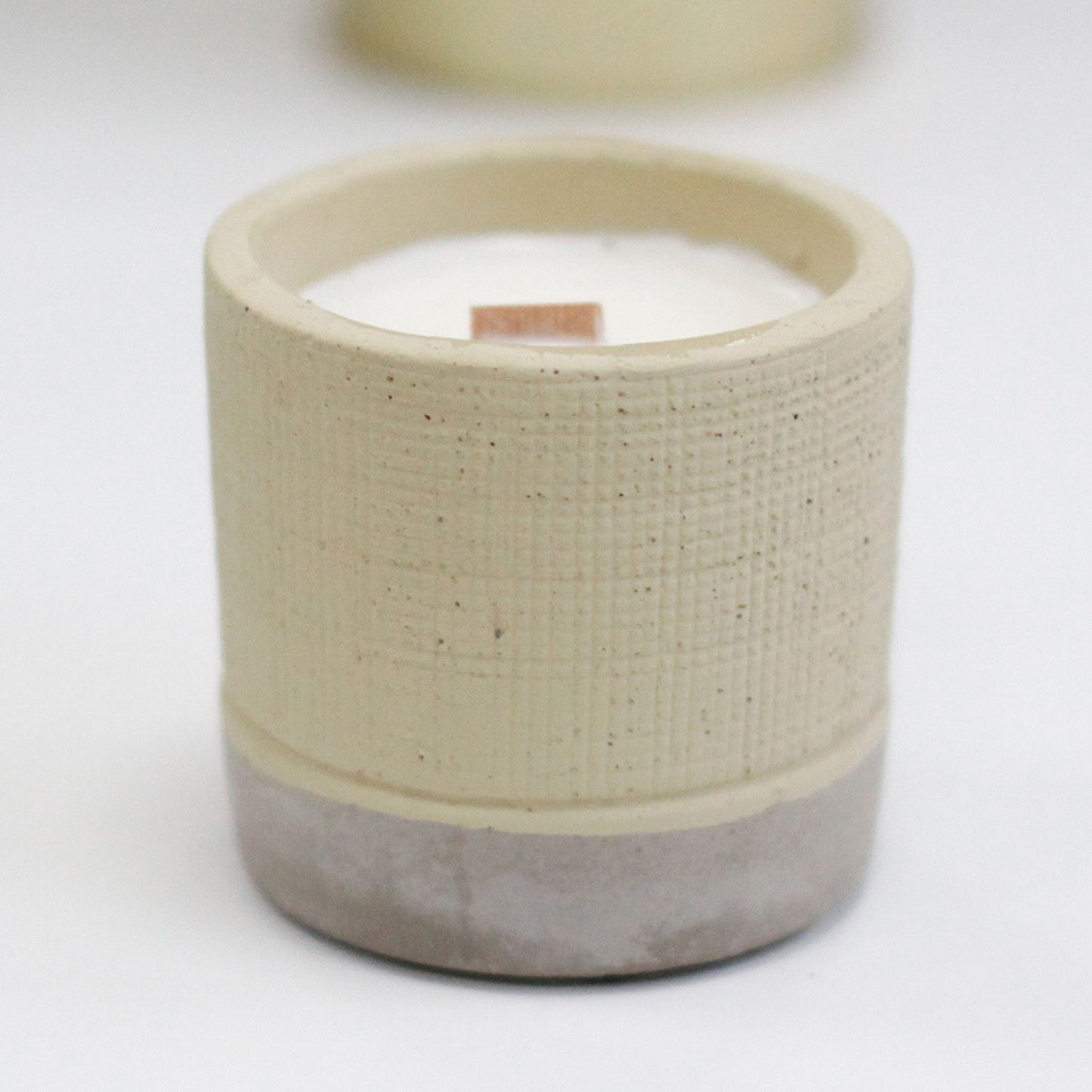 Concrete Wooden Wick Soy Candle Holder - Medium / Round / Beige and Grey / Coffee