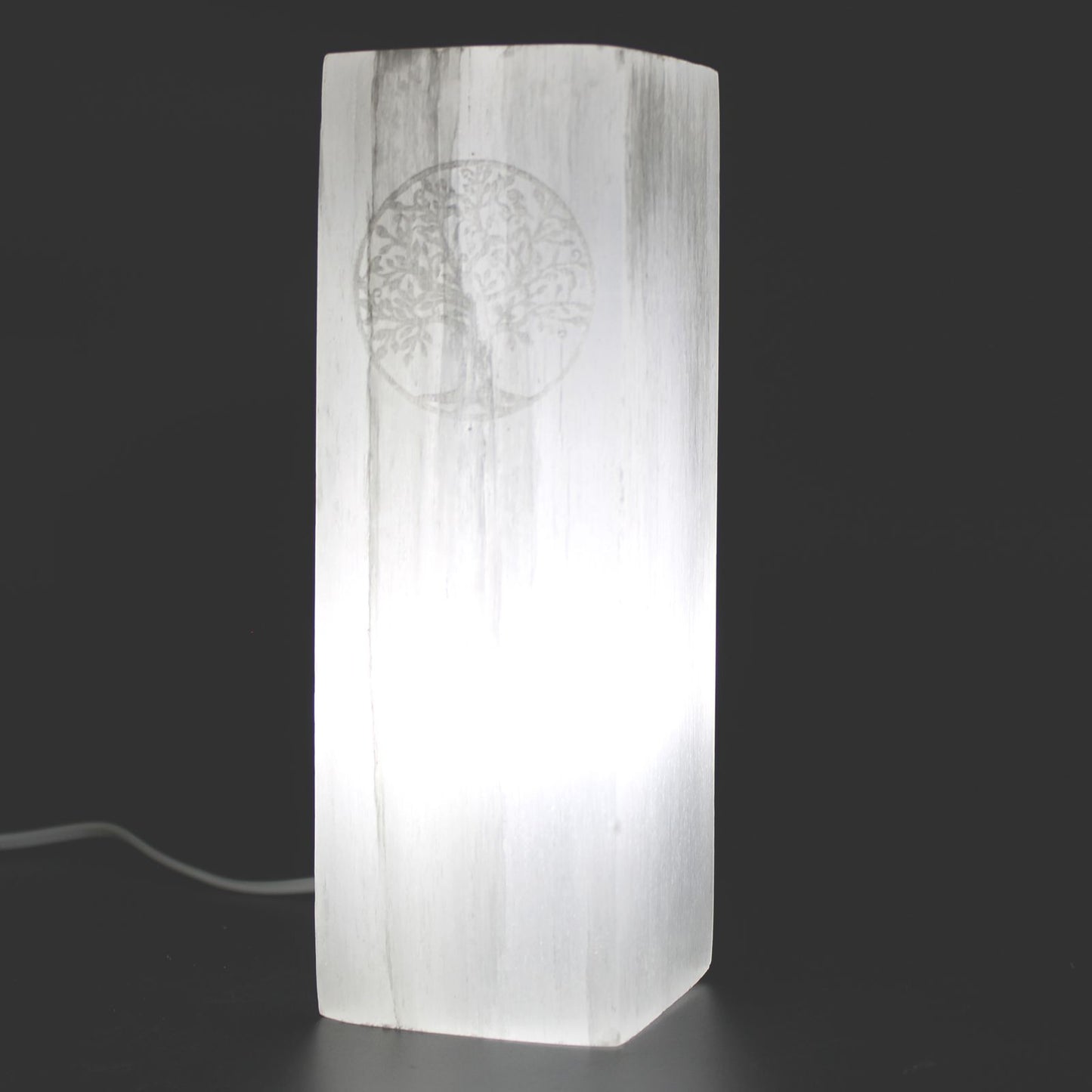 Handmade Selenite Block Lamp - Tree of Life