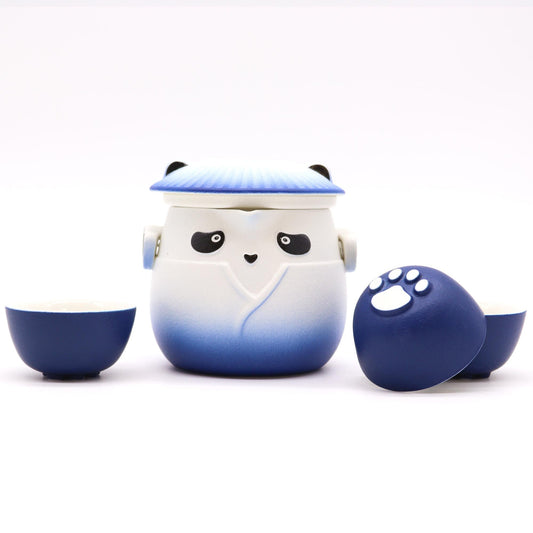 210ml Panda Teapot Set with Travel Case and Three Cups - Sky Blue