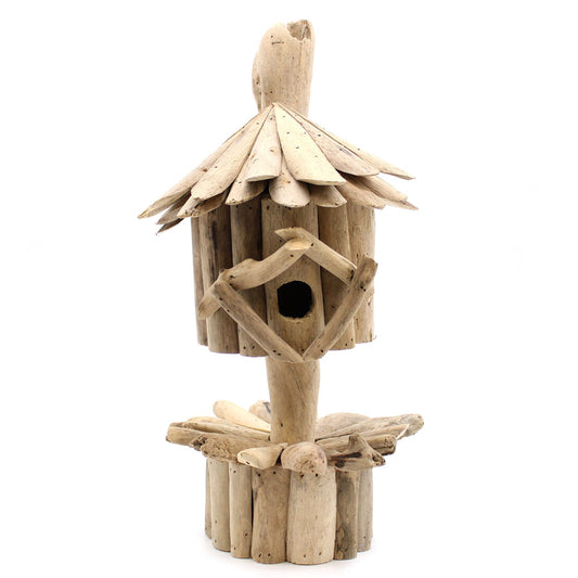 Handmade Recycled Driftwood Bird Box on a Stand