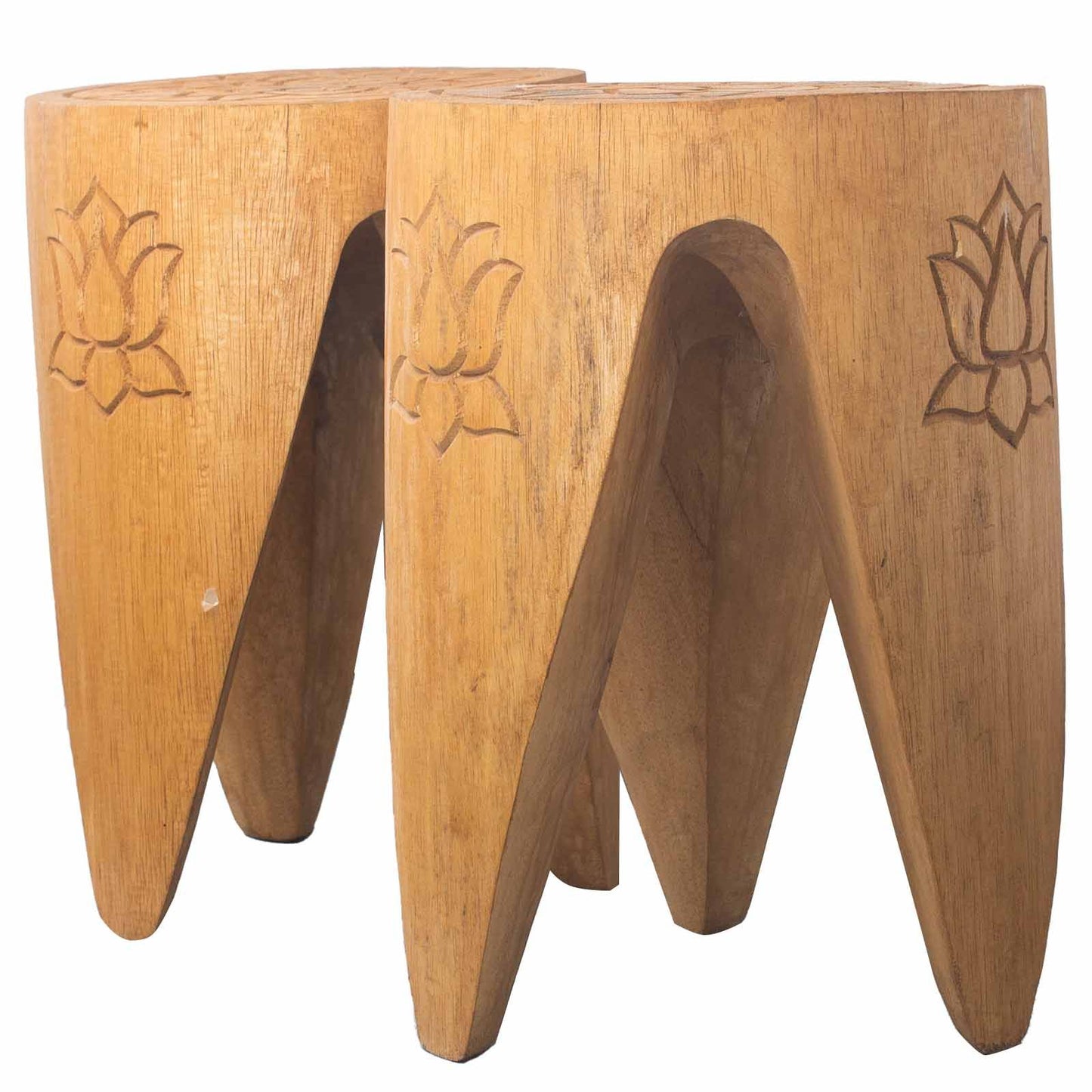Set of 2 x Handmade Albasia Wooden Interlocking Tribal Tables / Stools- Natural