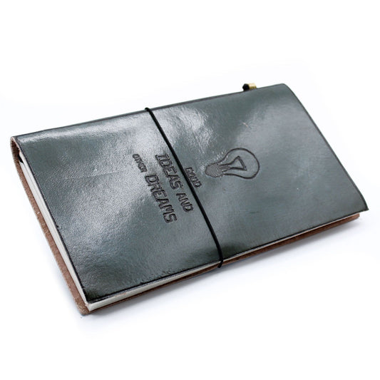 Handmade Leather-Bound Eco-Friendly Journal with Wrap - Slim / Grey / Good Ideas and Other Dreams
