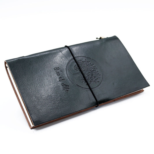 Handmade Leather-Bound Eco-Friendly Journal with Wrap - Slim / Green / Tree of Life