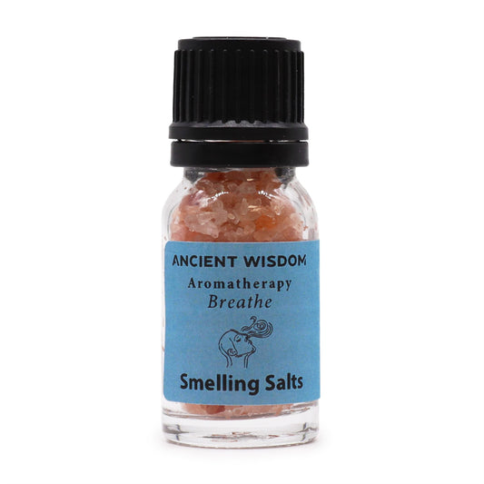Breathe aromatherapy smelling salts in screw-top bottle, main product view from Quintessential Holistic Health.