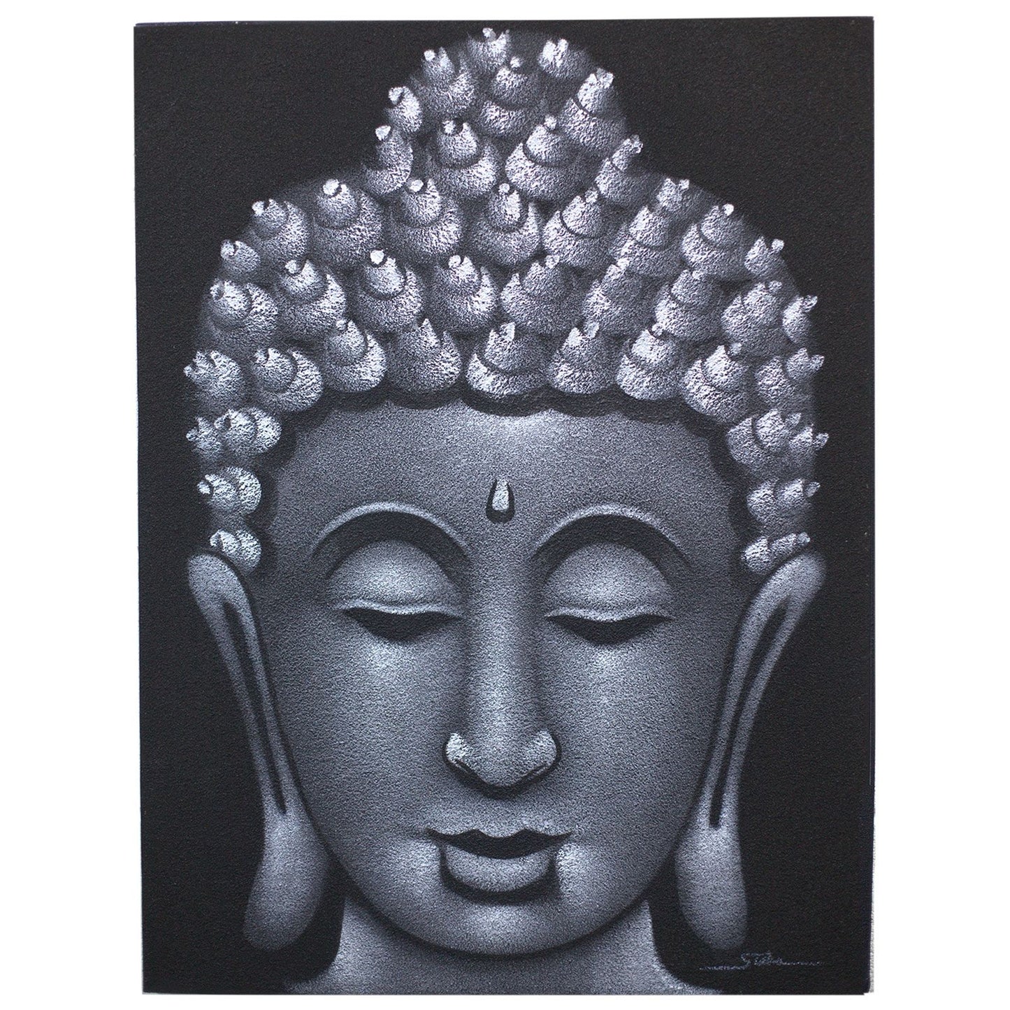 Hand Painted Buddha Painting - Grey Sand Finish